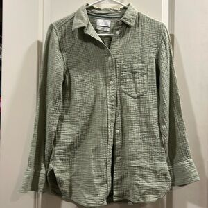 J. Crew waffle button down classic collar shirt long sleeves size 0 (XS)green